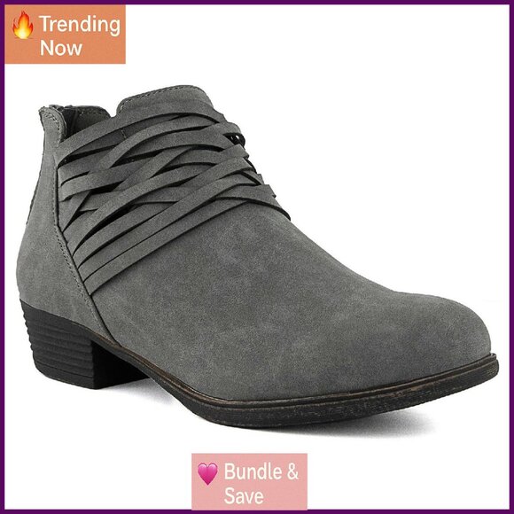 Shoes - Women's Casual Ankle Bootie with Criss Cross Straps, 1.5" Heel